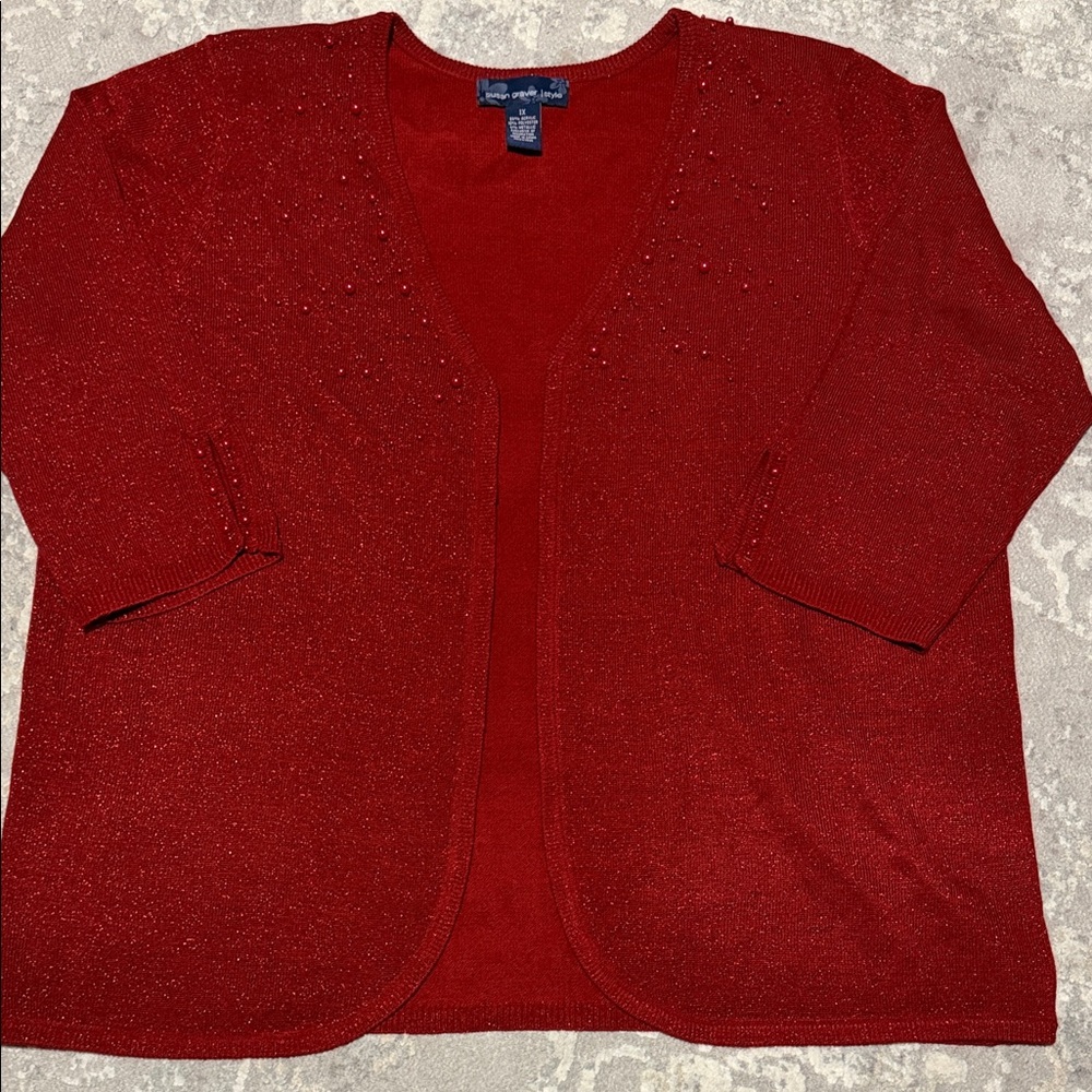 Susan Graver Sparkling Red Cardigan
